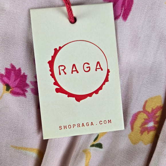 Raga Pink Mint Floral Tiered Maxi Dress Boho Festival Smocked Back Size XS NWT - Picture 9 of 14